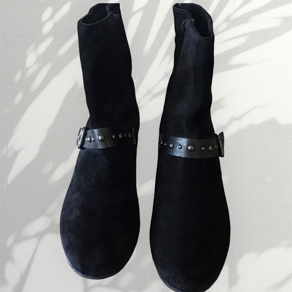 Ankle Boots Black Faux Suede Zipper Studs Round Toe Size 8.5 - Picture 4 of 6